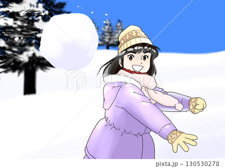 雪合戦を楽しむ女の子 雪合戦を楽しむ女の子 130530278