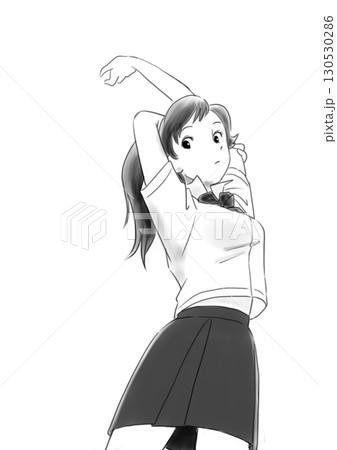 大きく伸びをする女子高校生 130530286