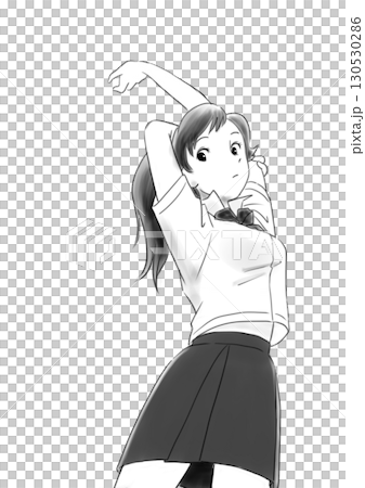 大きく伸びをする女子高校生 130530286