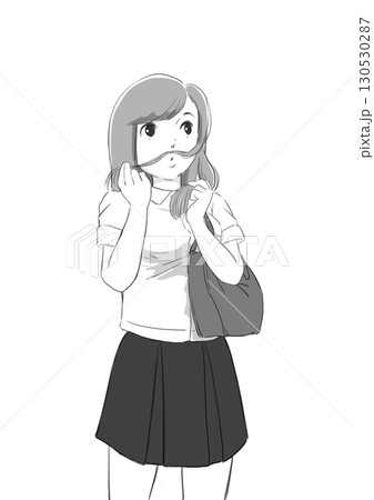 髪をもてあそぶ女子高校生 130530287