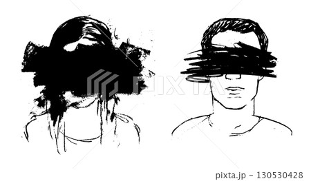 Abstract Illustration of Two Distressed Figures Facing Away. Troubled Relationship Abstract Illustration of Two Distressed Figures Facing Away. Troubled Relationship 130530428