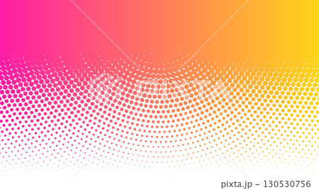Vibrant halftone dot pattern with gradient background in pink orange and yellow colors creating Vibrant halftone dot pattern with gradient background in pink orange and yellow colors creating 130530756