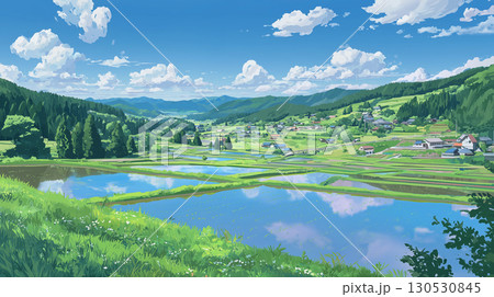 アニメ調の背景 田舎の田園風景 130530845