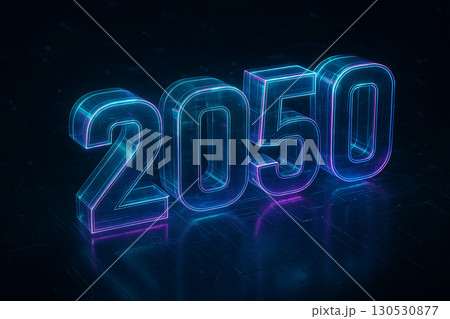 サイバーパンク風に輝く未来の年号2050 130530877