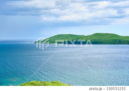 The nature of the Khasansky district of Primorsky Krai, Russia. The lip of the Teal of the Slavic Bay, the inner bay of Peter the Great in the summer. 130531232