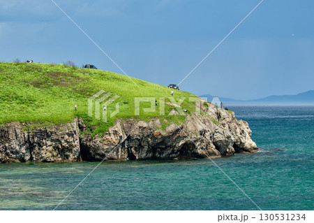 The nature of the Khasansky district of Primorsky Krai, Russia. The lip of the Teal of the Slavic Bay, the inner bay of Peter the Great in the summer. 130531234