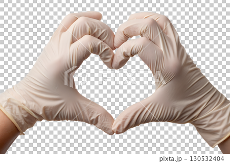 Hands in white medical gloves forming heart shape, healthcare worker appreciation and solidarity symbol Hands in white medical gloves forming heart shape, healthcare worker appreciation and solidarity symbol 130532404