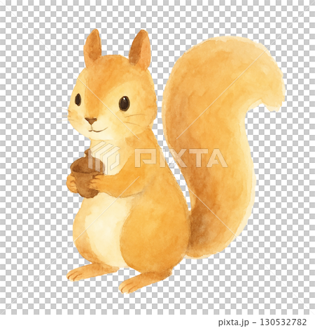 どんぐりを持つリスのイラスト素材（秋・かわいい動物） 130532782