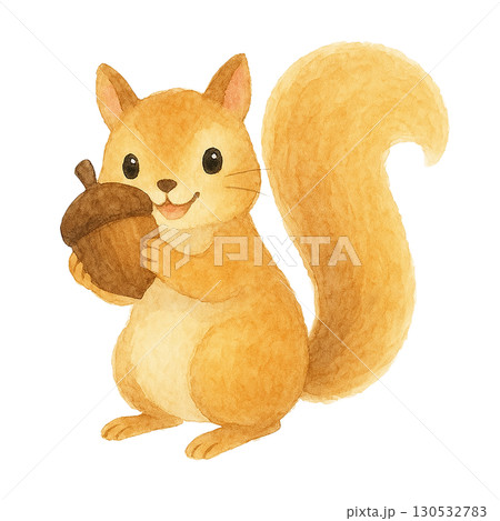 どんぐりを持つリスのイラスト素材（秋・かわいい動物） 130532783