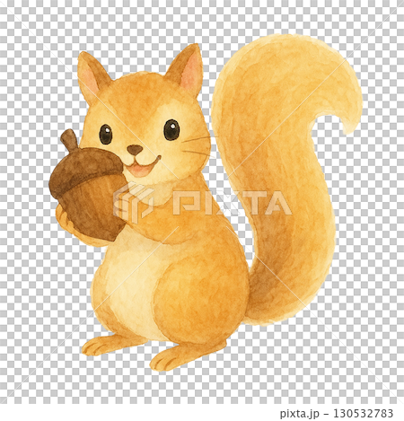 どんぐりを持つリスのイラスト素材（秋・かわいい動物） 130532783