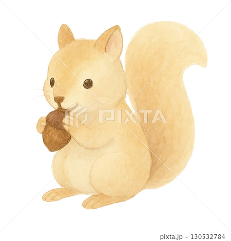 どんぐりを持つリスのイラスト素材（秋・かわいい動物） 130532784