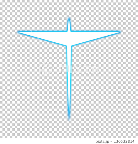 A glowing blue cross symbol on a transparent background 130532814