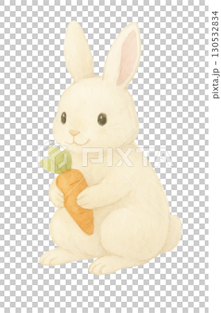 ニンジンを持つ白ウサギのイラスト素材（かわいい動物） 130532834