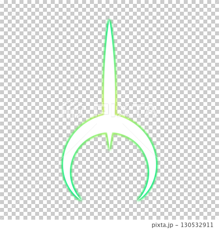 透明背景に配置された垂直ラインと円弧の緑色発光シンボル 130532911