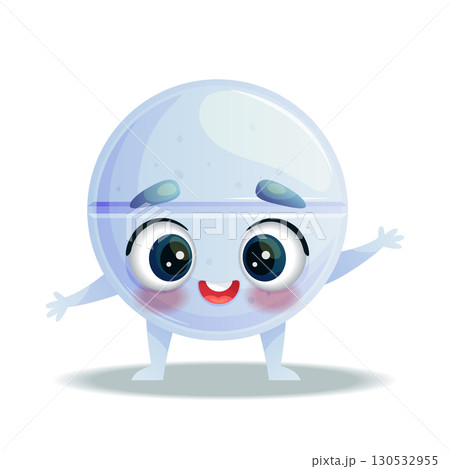 A cute funny pill. Vector illustration of a character on a white background. Isolated background. A cute funny pill. Vector illustration of a character on a white background. Isolated background. 130532955