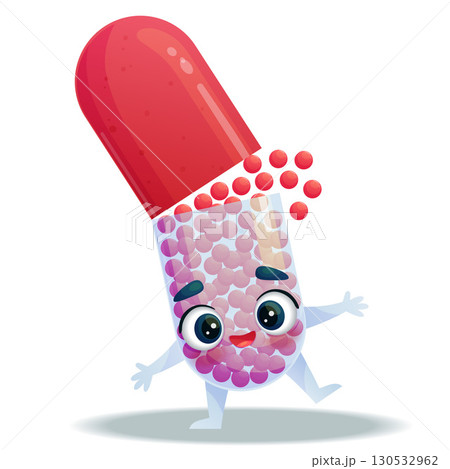 A cute funny capsule. Vector illustration of a character on a white background. Isolated background. 130532962