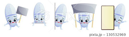 A funny cute pill in the set. Vector illustration 130532969