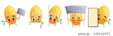 A funny cute pill omega-3 in the set. Vector illustration 130532971