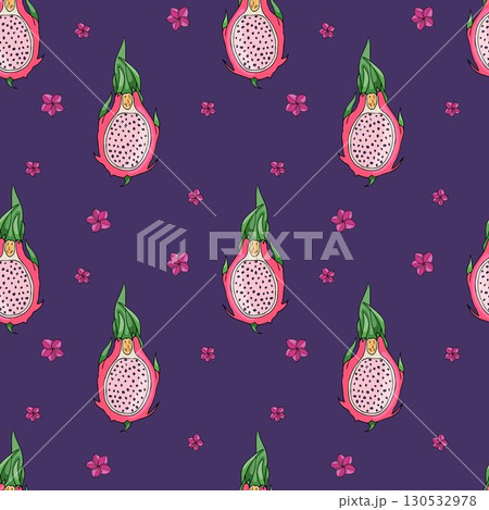 Delicious tropical fruits bright seamless pattern Vector design pattern, hand drawing, pitaya 130532978