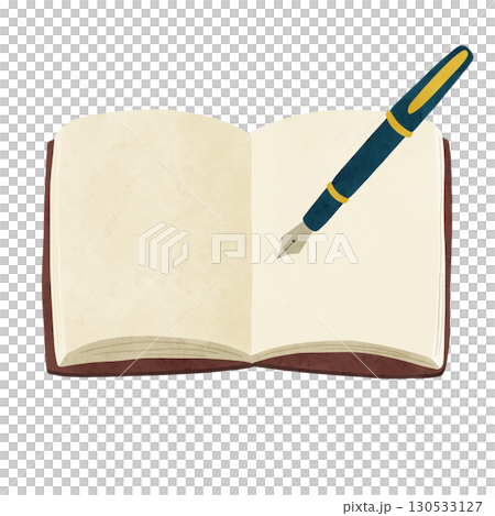 無地の糸とじノートと万年筆 水彩風手描きイラスト 無地の糸とじノートと万年筆 水彩風手描きイラスト 130533127