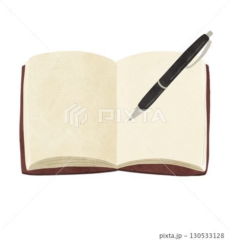 無地の糸とじノートとボールペン　水彩風手描きイラスト 130533128