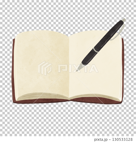 無地の糸とじノートとボールペン　水彩風手描きイラスト 130533128