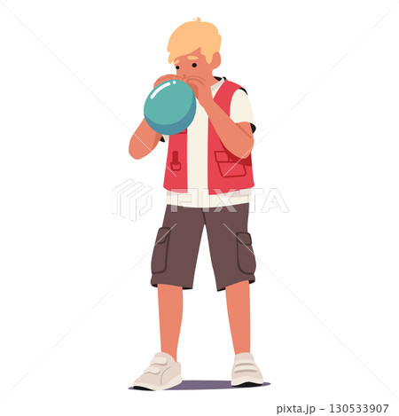 Teenager boy child cartoon character blowing balloon enjoying leisure activity and playtime Teenager boy child cartoon character blowing balloon enjoying leisure activity and playtime 130533907