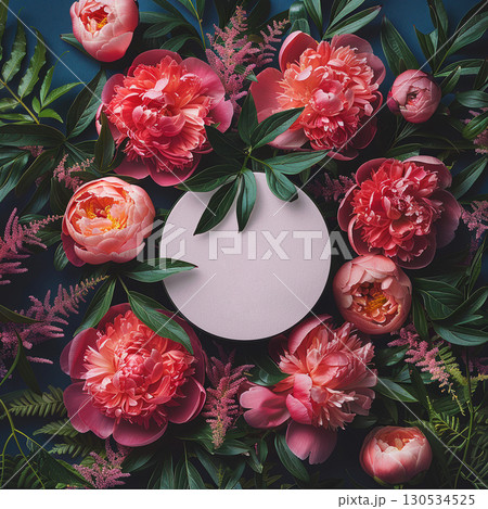 Mockup Mothers Day elegant card design with 3D flowers and circular frame, Concept celebrating 130534525
