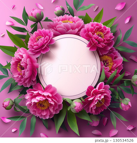 Mockup Mothers Day elegant card design with 3D flowers and circular frame, Concept celebrating 130534526