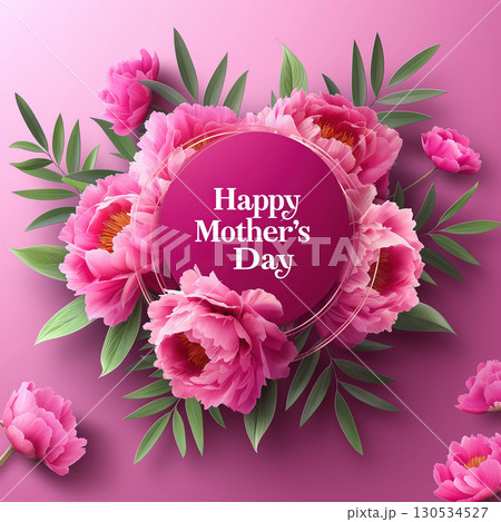 Happy Mother's Day elegant card design with 3D flowers and circular frame, Concept celebrating 130534527