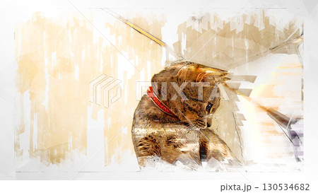 スケッチ風 猫 ネコ ねこ キジトラ グレー 雌 メス 雌ねこ 雌ネコ 元気 かわいい 癒し 130534682