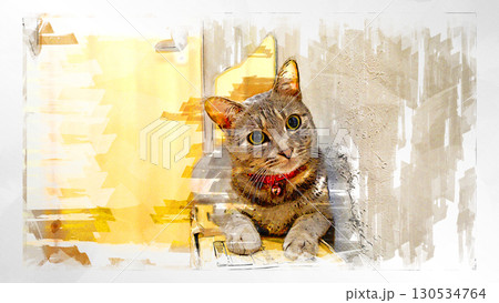 スケッチ風 猫 ネコ ねこ キジトラ グレー 雌 メス 雌ねこ 雌ネコ 元気 かわいい 癒し 130534764