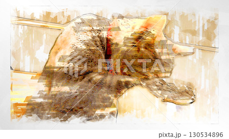 スケッチ風 猫 ネコ ねこ キジトラ グレー 雌 メス 雌ねこ 雌ネコ 元気 かわいい 癒し 130534896