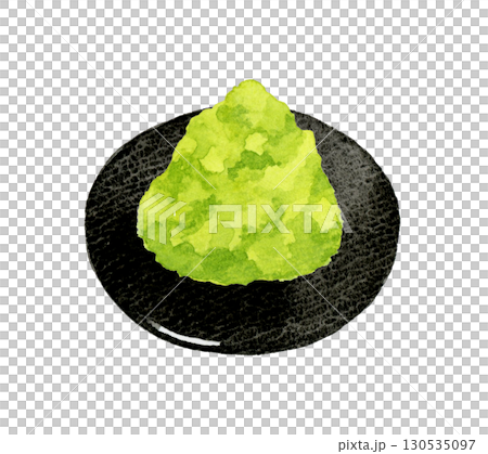 Grated fresh wasabi - Hand-drawn watercolor illustration of vegetables and condiments 130535097