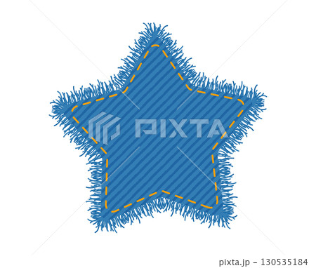 Patch denim star shape with stitches seam torn edges jeans fashion illustration. Flat apparel blue color template Patch denim star shape with stitches seam torn edges jeans fashion illustration. Flat apparel blue color template 130535184