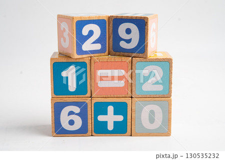 Math number colorful on white background, education study mathematics learning teach. 130535232