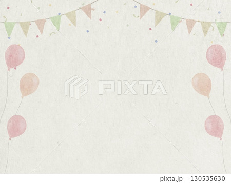 カラフルでかわいい紙吹雪とガーランドとバルーンの可愛いイラスト素材 カラフルでかわいい紙吹雪とガーランドとバルーンの可愛いイラスト素材 130535630