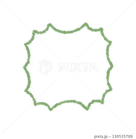 Groovy crayon scallop rectangle border shape with green outline. Retro y2k doodle frame element in abstract chalk style for playful background. Modern graphic accent in creative form. Groovy crayon scallop rectangle border shape with green outline. Retro y2k doodle frame element in abstract chalk style for playful background. Modern graphic accent in creative form. 130535789