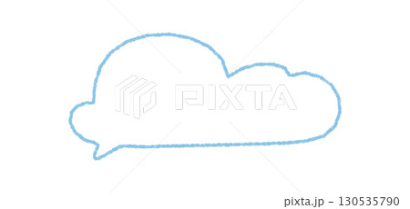 Hand drawn fluid talk balloon in soft blue crayon sketch style. Speech bubble with round cloud outline and subtle rectangle form, ideal as chat comment message element or playful conversation 130535790