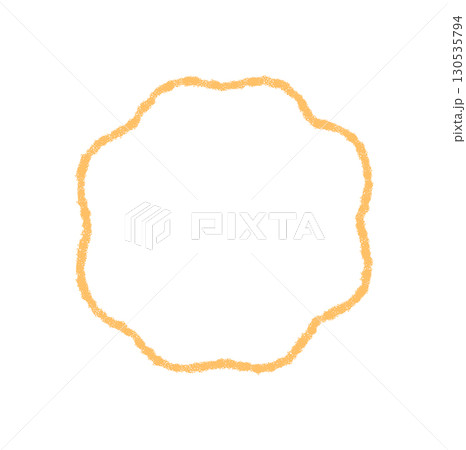 Groovy crayon outline frame with a wavy playful border shape in yellow. Retro squiggle sketch and chalk graphic form, y2k background for creative vintage projects and artistic decor. 130535794