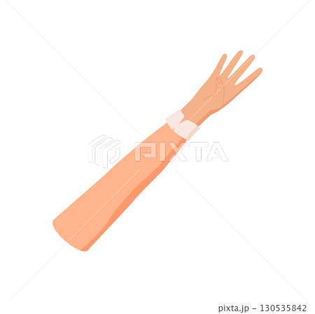 Flat cartoon gesture shows number four. Bare hand with open palm and four raised fingers creates a counting gesture. Professional and creative style, isolated for math, education, or preschool Flat cartoon gesture shows number four. Bare hand with open palm and four raised fingers creates a counting gesture. Professional and creative style, isolated for math, education, or preschool 130535842