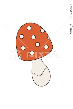 Groovy retro cartoon mushroom sticker with bold red cap and psychedelic fantasy vibe. Magic shroom as playful y2k element, fun icon for sticker, creative pop art accent and whimsical decor. Groovy retro cartoon mushroom sticker with bold red cap and psychedelic fantasy vibe. Magic shroom as playful y2k element, fun icon for sticker, creative pop art accent and whimsical decor. 130535873