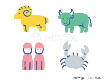 牡羊座・牡牛座・双子座・かに座のイラスト_色 130536023