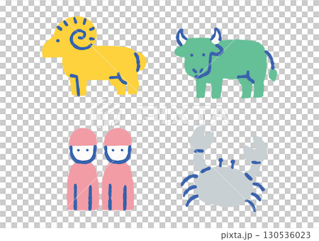 牡羊座・牡牛座・双子座・かに座のイラスト_色 130536023