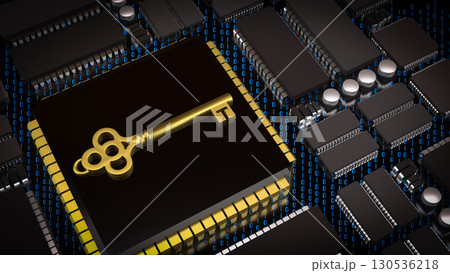 The Key on PCB board for IT security concept 3d Rendering. The Key on PCB board for IT security concept 3d Rendering. 130536218