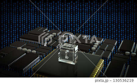 The Key on PCB board for IT security concept 3d Rendering. 130536219