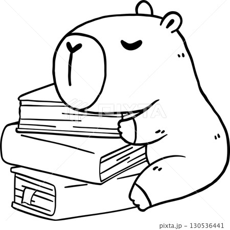 Bookish Capybara Sleeping on Books, Animal Reading Outine Hand Drawn Bookish Capybara Sleeping on Books, Animal Reading Outine Hand Drawn 130536441