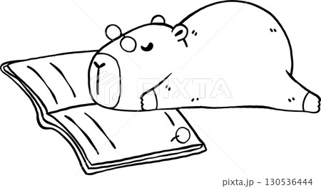 Hand Drawn of Capybara Sleeping on a Book, animal reading Outline Hand Drawn of Capybara Sleeping on a Book, animal reading Outline 130536444