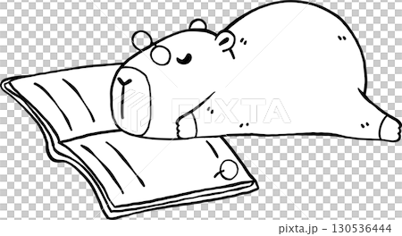 Hand Drawn of Capybara Sleeping on a Book, animal reading Outline Hand Drawn of Capybara Sleeping on a Book, animal reading Outline 130536444