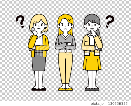 心配そうな表情の20代・30代の複数の全身の女性のビジネスイラスト素材＿ベクター 130536535